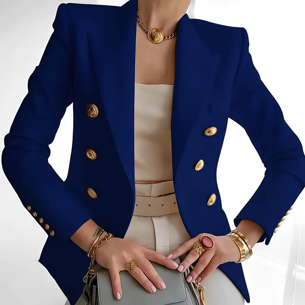 Cindy's Double-Breasted Blazer with Gold Buttons and Tailored Fit - TARHUS