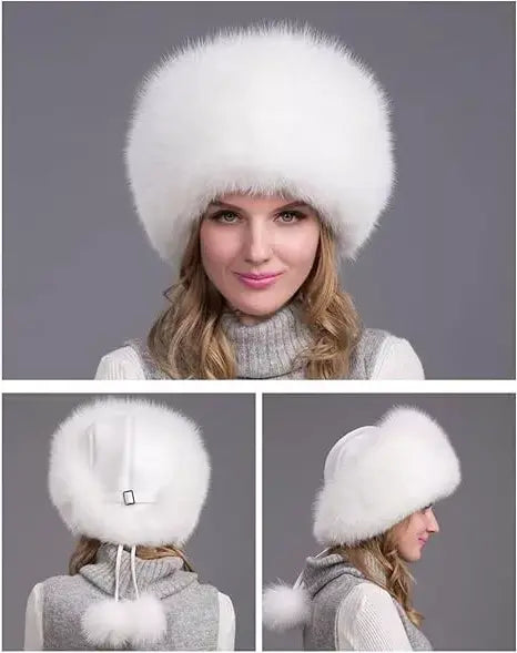 Women’s 100% Natural Fox Fur Winter Hat – Thick Warm Fur Cap with Earmuffs, Elegant Cold Weather Fashion - TARHUS