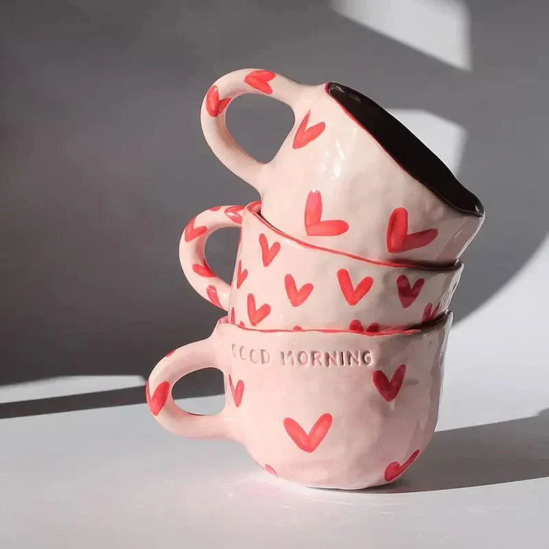 Heart Print Mug | Ceramic Coffee Cup – Cozy Daily Charm TARHUS kitchen & dining