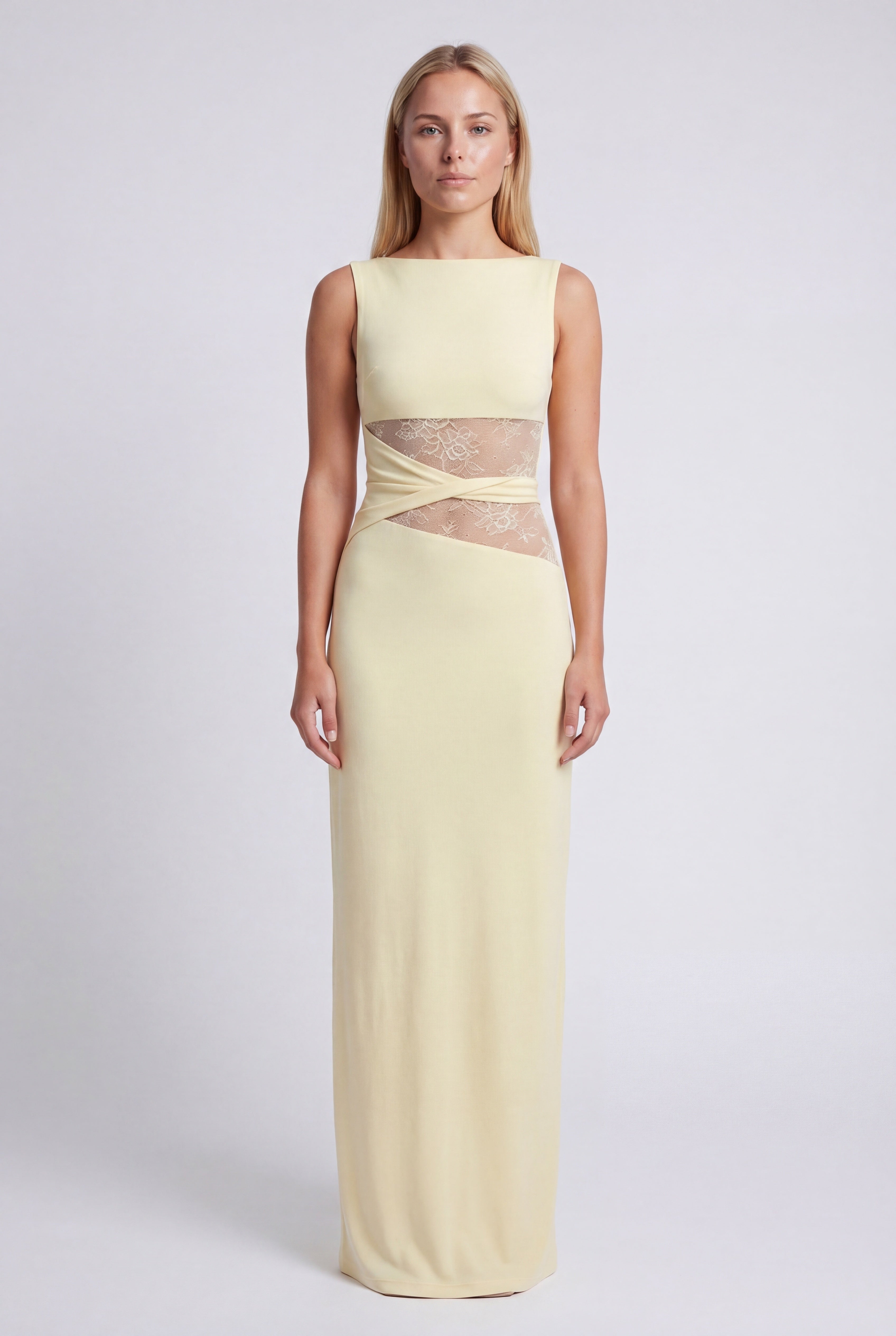 Women's Sleeveless Lace Mesh Waist Bodycon Maxi Dress TARHUS Maxi Dress