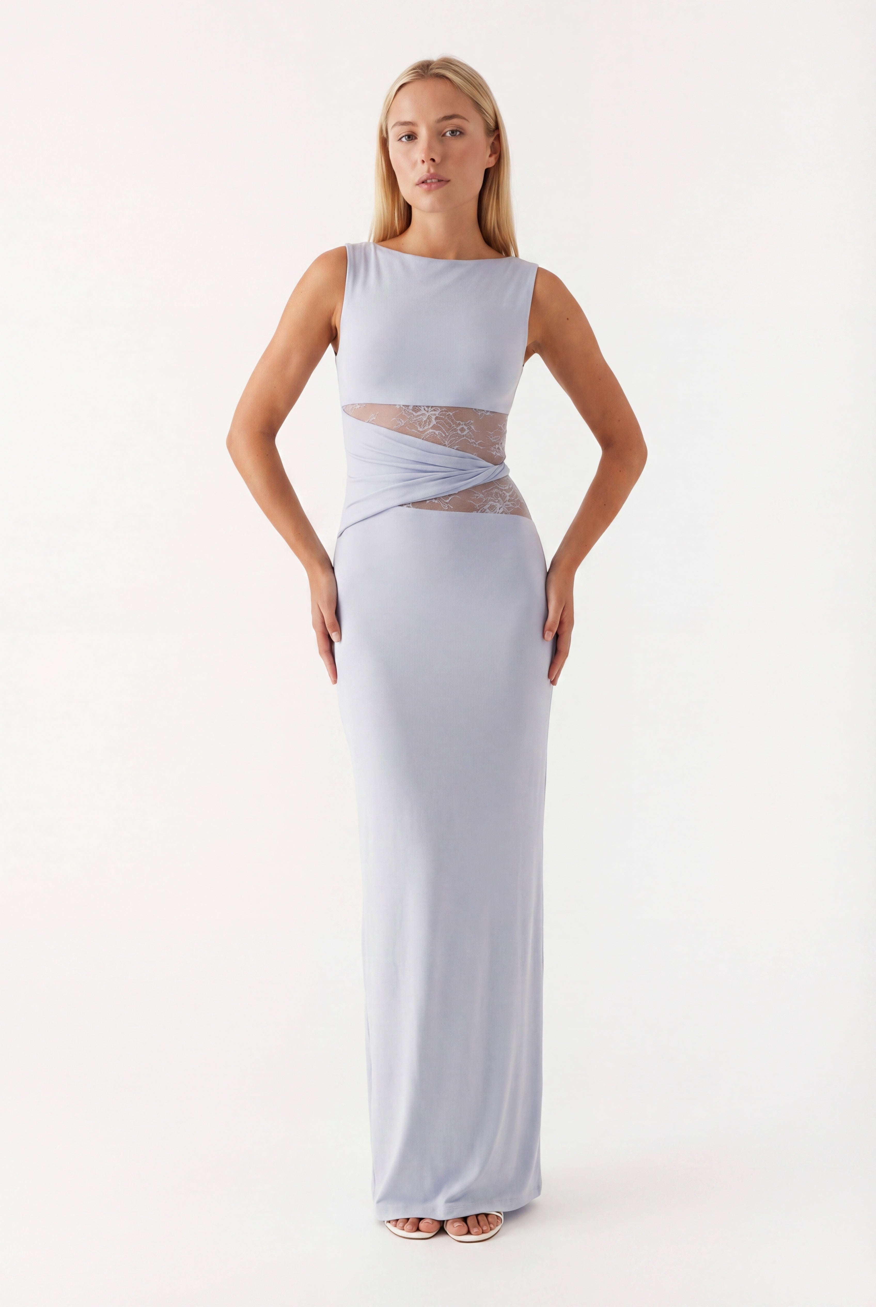 Women's Sleeveless Lace Mesh Waist Bodycon Maxi Dress TARHUS Maxi Dress