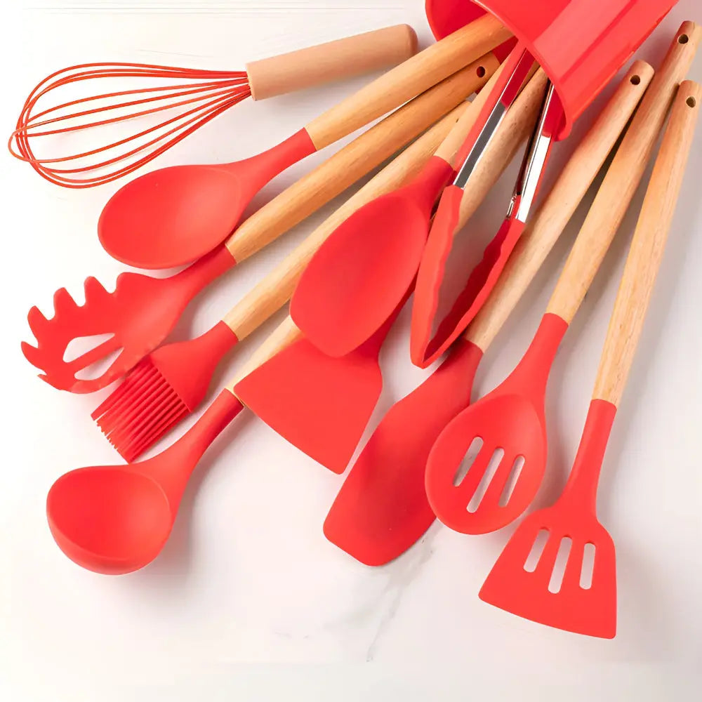 Silicone Cooking Utensils Set | 12-Piece Heat-Resistant – Bamboo Handles TARHUS Cooking Utensils