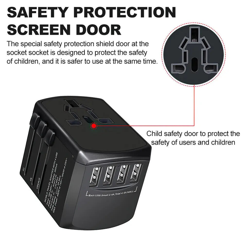 All-in-One Universal Travel Adapter – Worldwide Power Plug Converter with USB Ports for UK, EU, US, AU Outlets - TARHUS