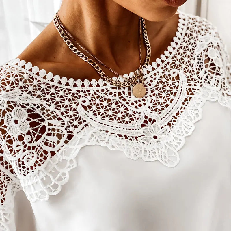 Women's Autumn 3/4 Sleeves Sexy Lace Sewn Elegant Vintage Style Blouse. - TARHUS