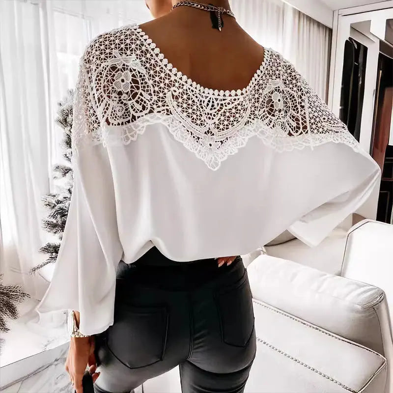 Women's Autumn 3/4 Sleeves Sexy Lace Sewn Elegant Vintage Style Blouse. - TARHUS
