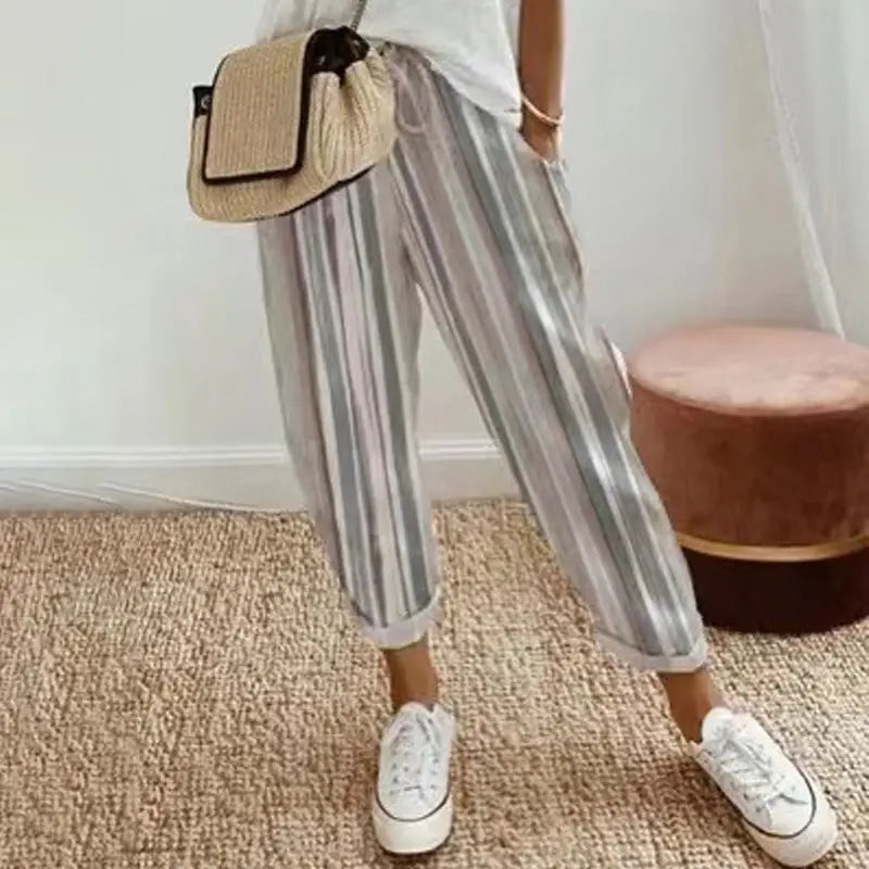 Women's striped trousers in linen and cotton - TARHUS