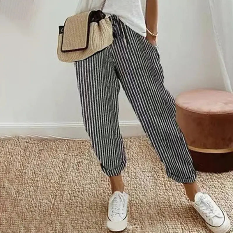 Women's striped trousers in linen and cotton - TARHUS