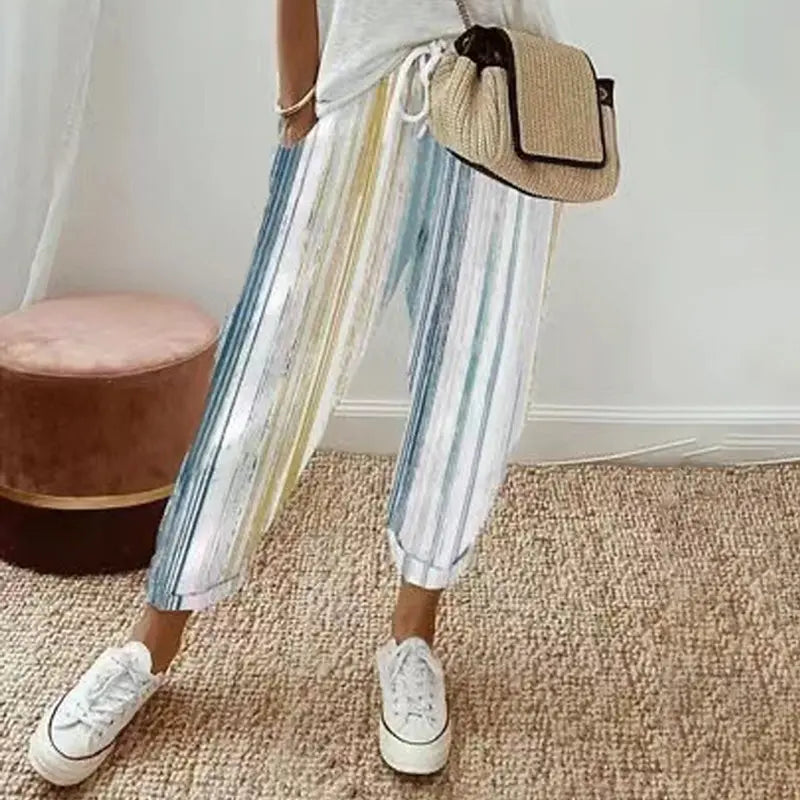 Women's striped trousers in linen and cotton - TARHUS