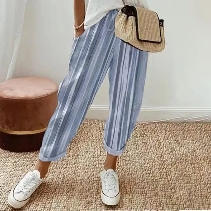 Women's striped trousers in linen and cotton - TARHUS