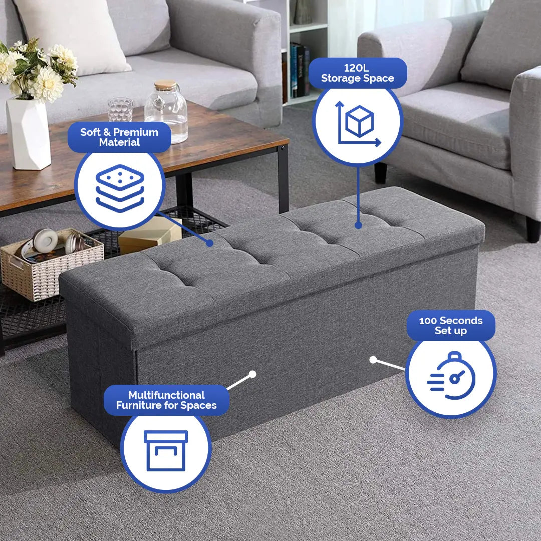 Storage Ottoman Bench Fabric Large - Grey - TARHUS