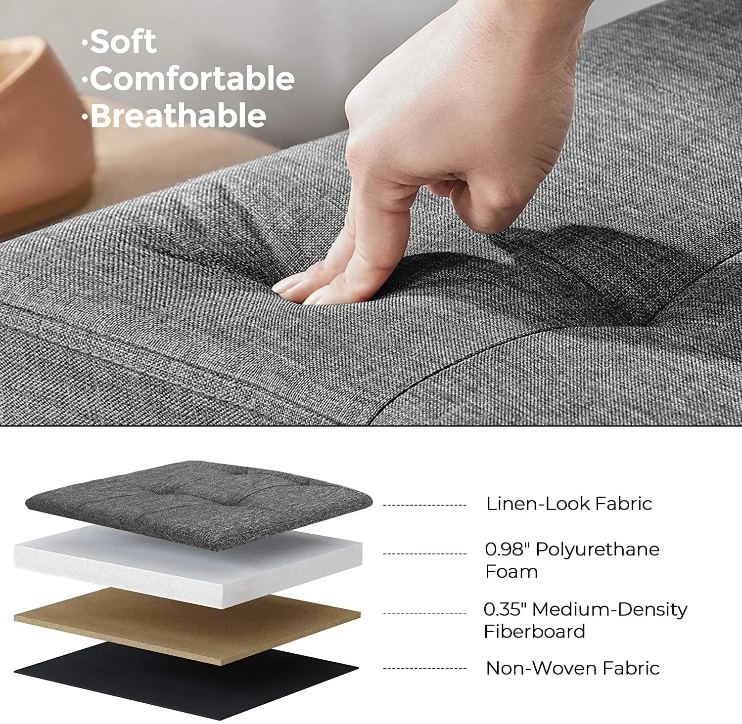 Storage Ottoman Bench Fabric Large - Grey - TARHUS