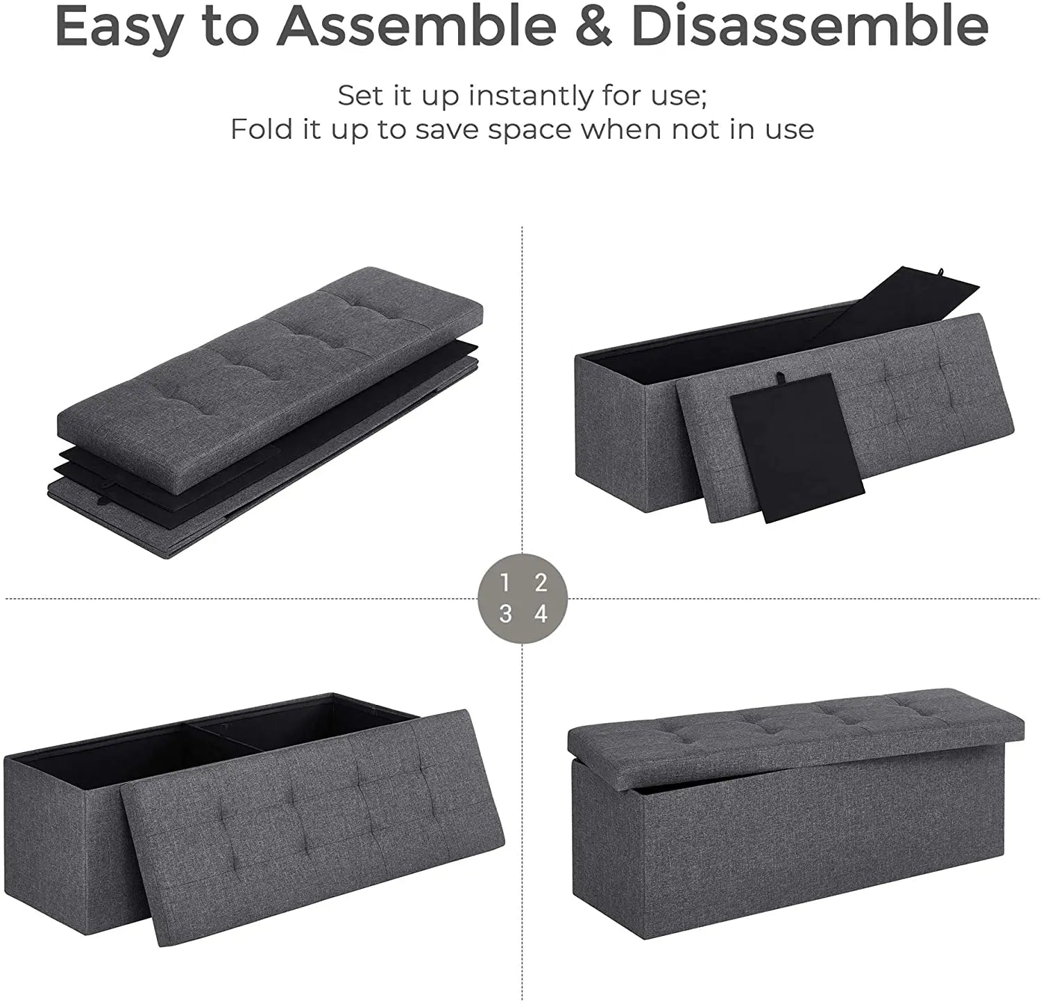 Storage Ottoman Bench Fabric Large - Grey - TARHUS