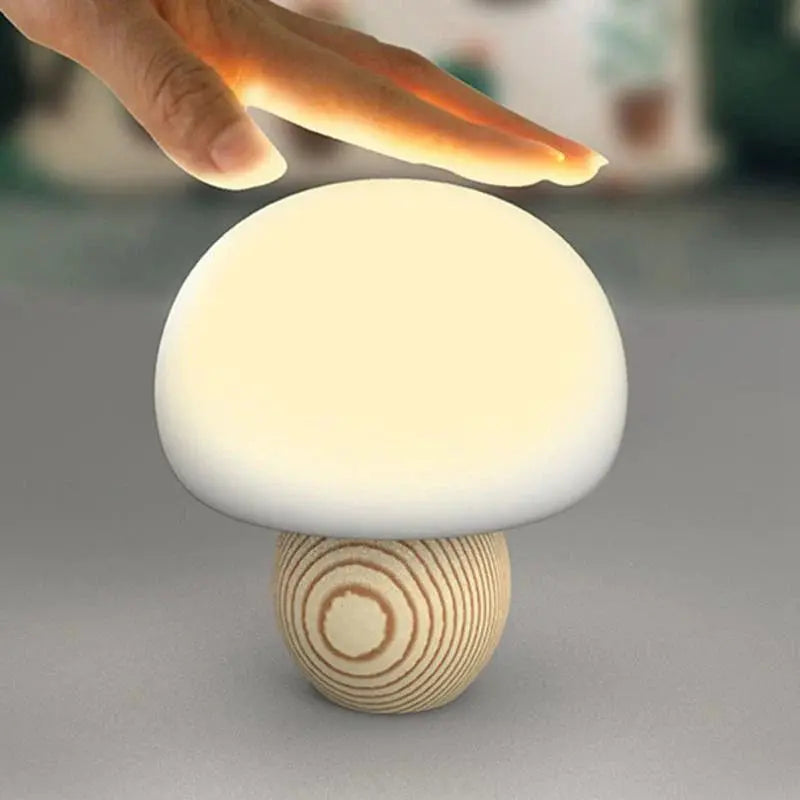 FungiWood Mushroom Lamp – Wooden LED Night Light Tarhus