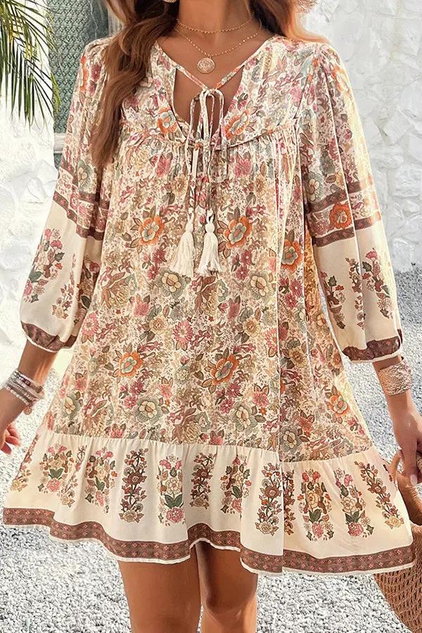 Bohemia Print  V Neck Casual Dress - TARHUS