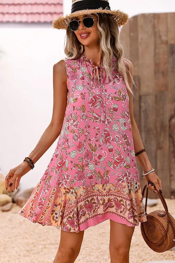 Bohemia Print Ruffle Hem Mini Dress - TARHUS