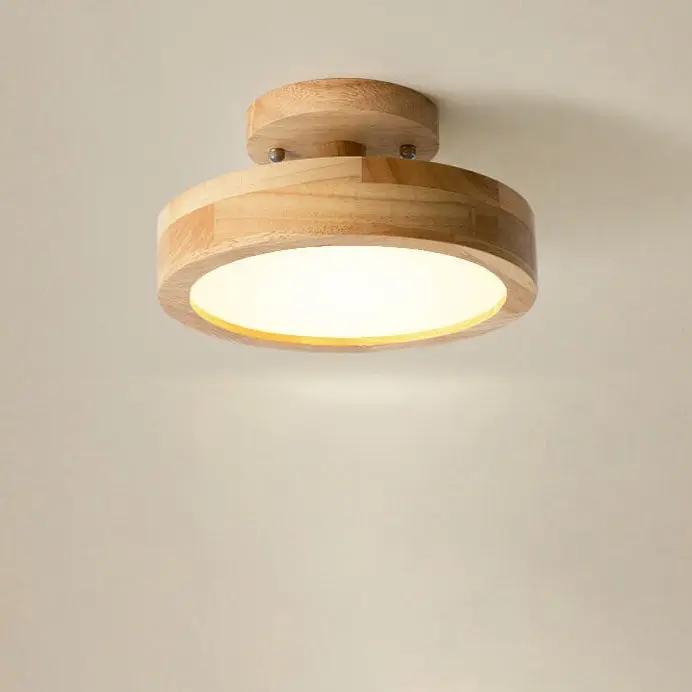 Nordic Wood LED Ceiling Light – Round Semi-Flush Mount Fixture with Natural Log Finish for Bedroom & Living Room - TARHUS