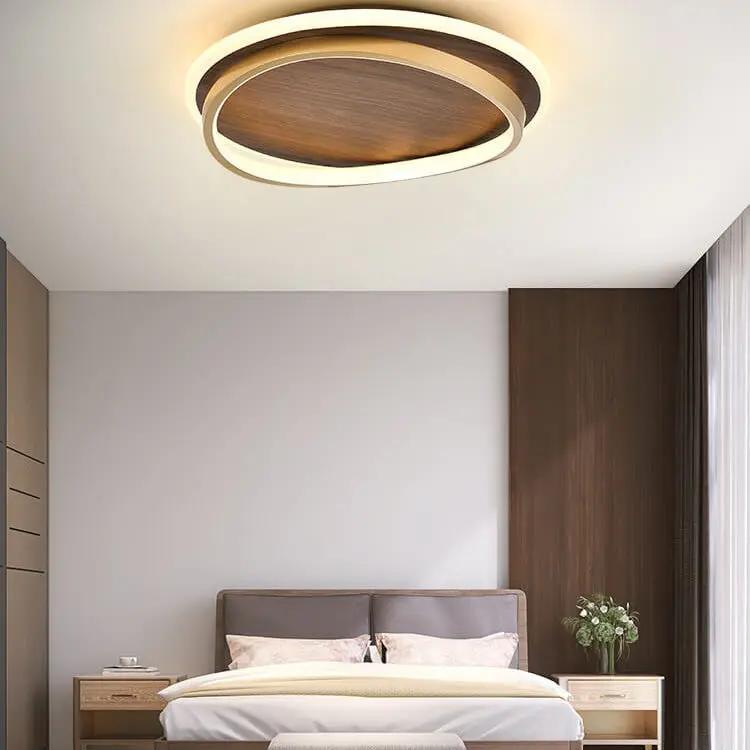 Nordic Minimalist Circular Walnut Grain LED Flush Mount Ceiling Light - TARHUS