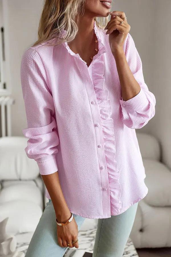 Button Stringy Selvedge  Long Sleeve Casual Tops - TARHUS