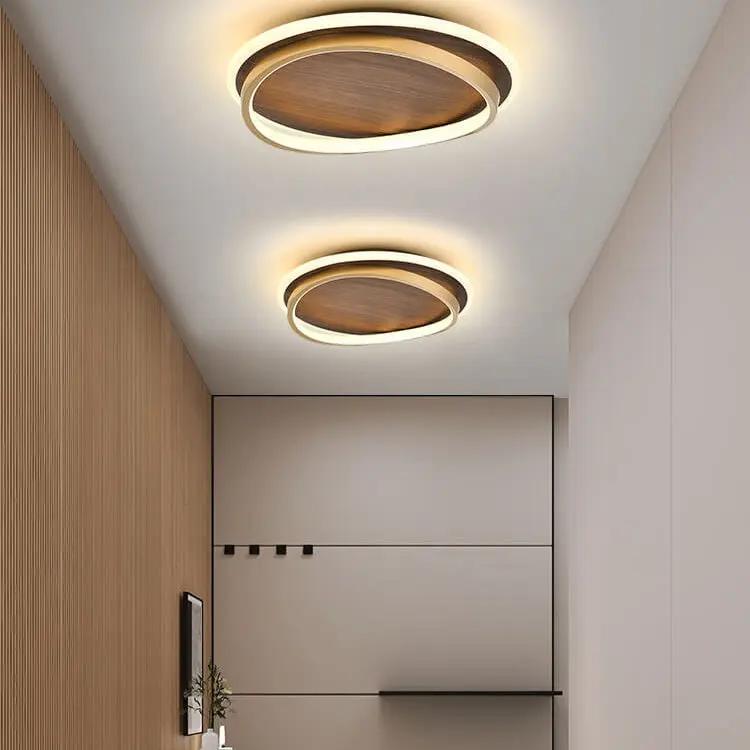 Nordic Minimalist Circular Walnut Grain LED Flush Mount Ceiling Light - TARHUS