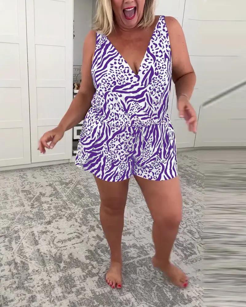 Zebra Print Slim Fit Swimsuit – One-Piece V-Neck with Lace-Up Back TARHUS  Swimsuits