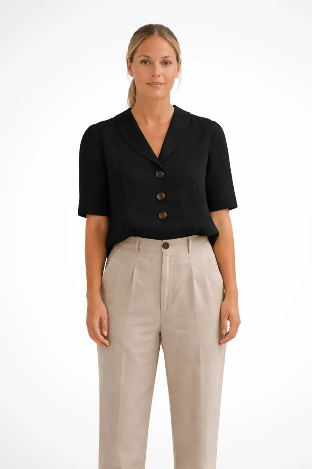 Solène | Women Casual Button Front Linen Blend Blouse with Soft Collar TARHUS  Tops and Blouses