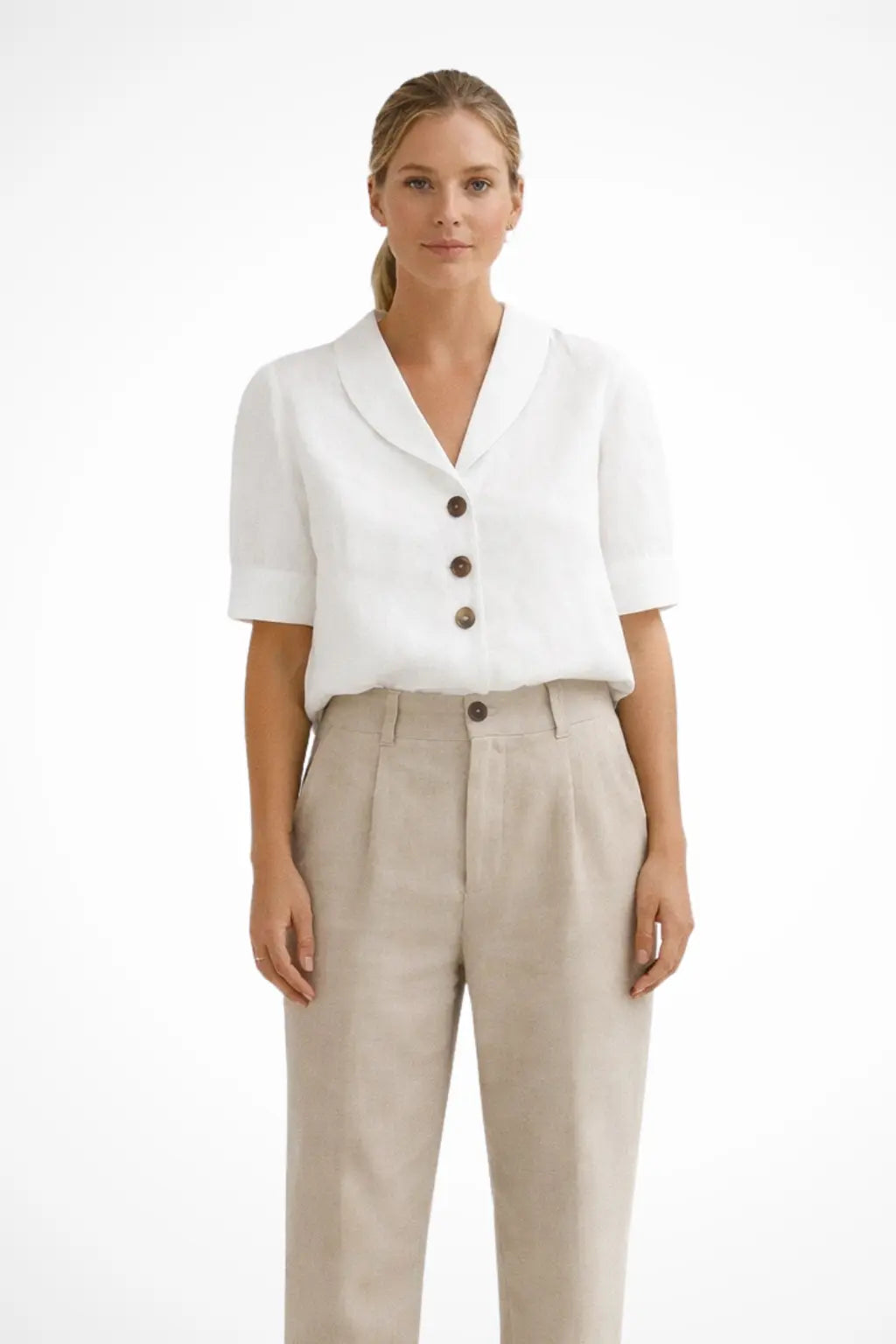 Solène | Women Casual Button Front Linen Blend Blouse with Soft Collar TARHUS  Tops and Blouses