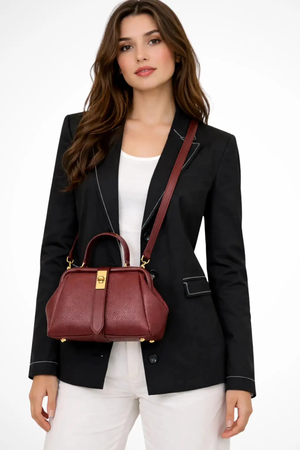 Joanna | Women Structured Mini Top Handle Crossbody Bag with Gold Clasp TARHUS