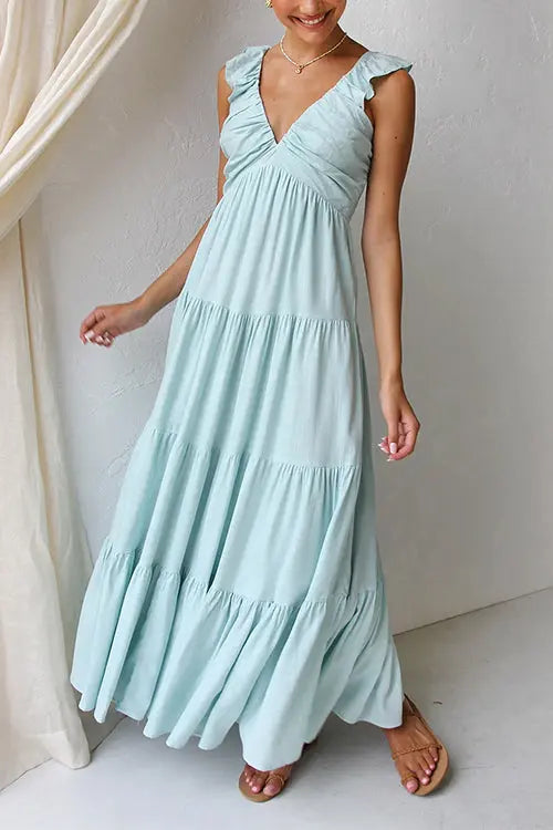 Juliet | V-neck Ruffle Maxi Dress - TARHUS