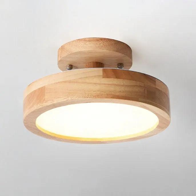 Nordic Wood LED Ceiling Light – Round Semi-Flush Mount Fixture with Natural Log Finish for Bedroom & Living Room - TARHUS