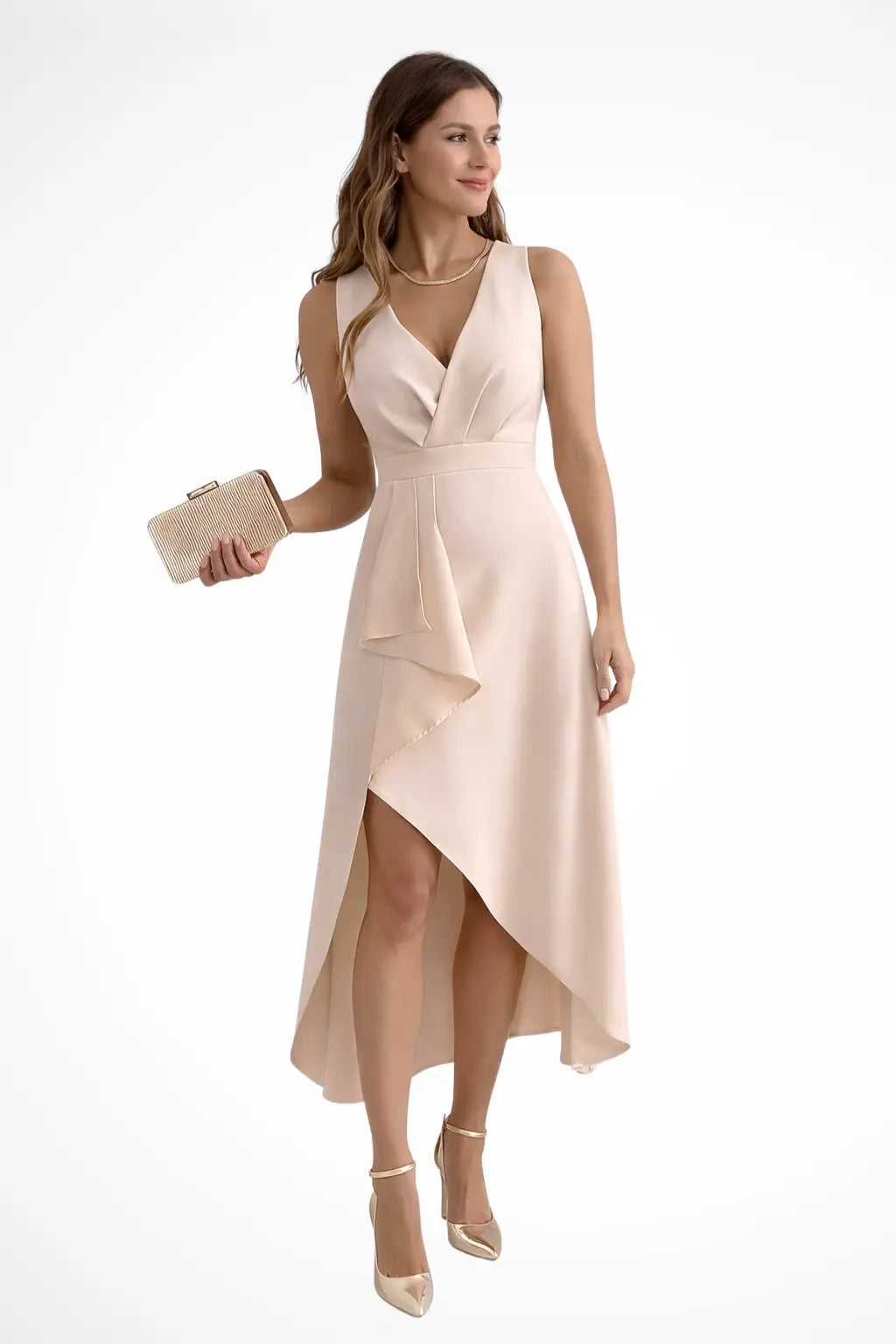 Eliane | Women’s Sleeveless Wrap Style Midi Wedding Guest Dress with Asymmetric Hem TARHUS  Maxi Dress