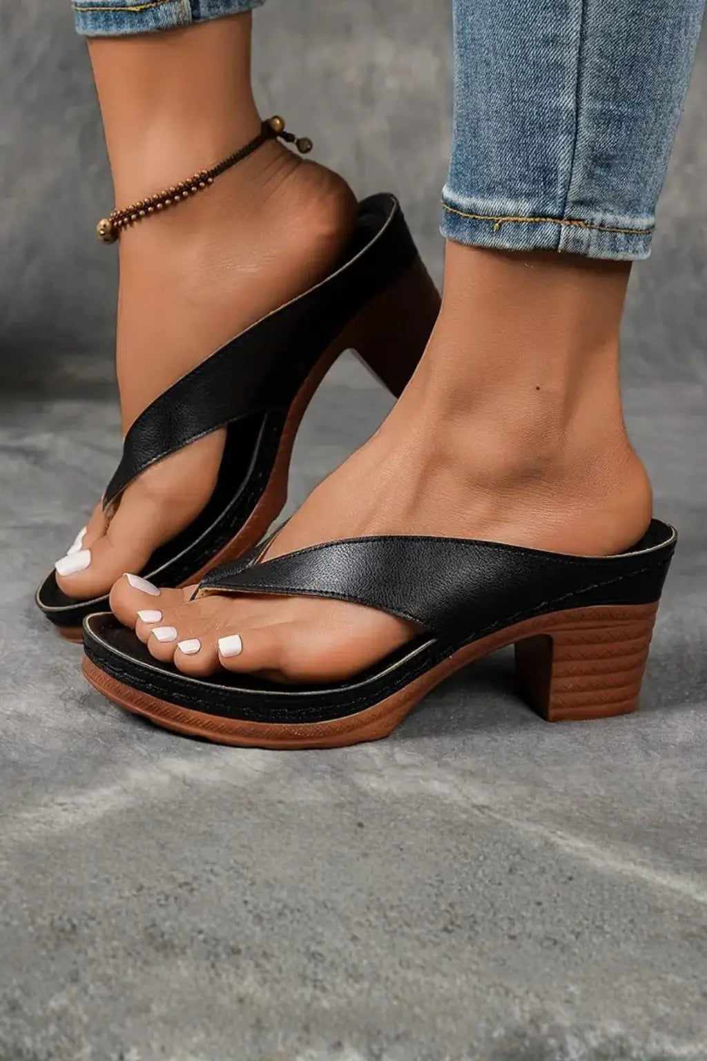 Felicity | Women Metallic Toe Post Block Heel Flip Flop Sandals TARHUS