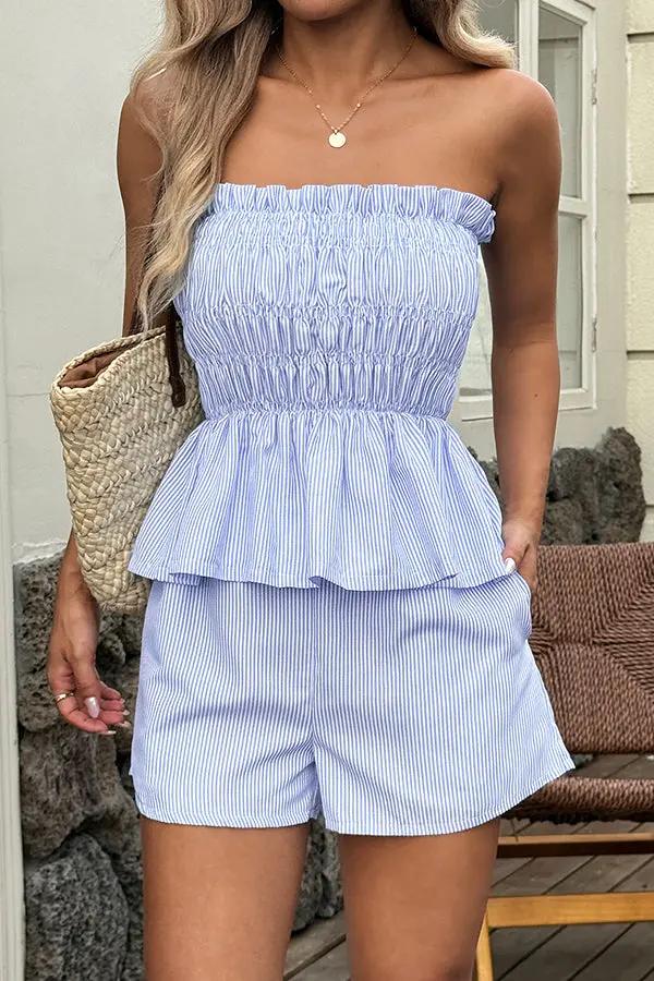 Bandeau Frill Printed Casual Two Pieces Set - TARHUS