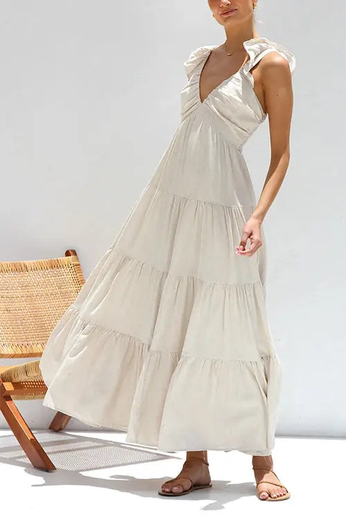 Juliet | V-neck Ruffle Maxi Dress - TARHUS