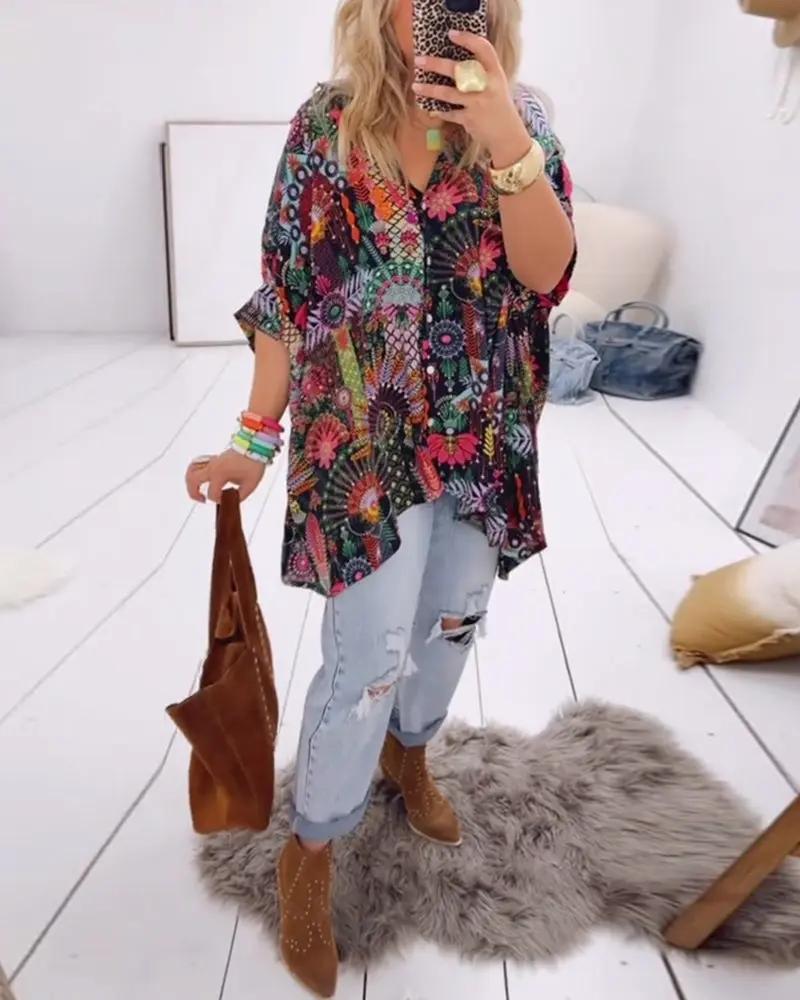Loose Fit Printed Blouse – Casual Summer Shirt with Half Sleeves | Amara TARHUS  Blouses & Shirts