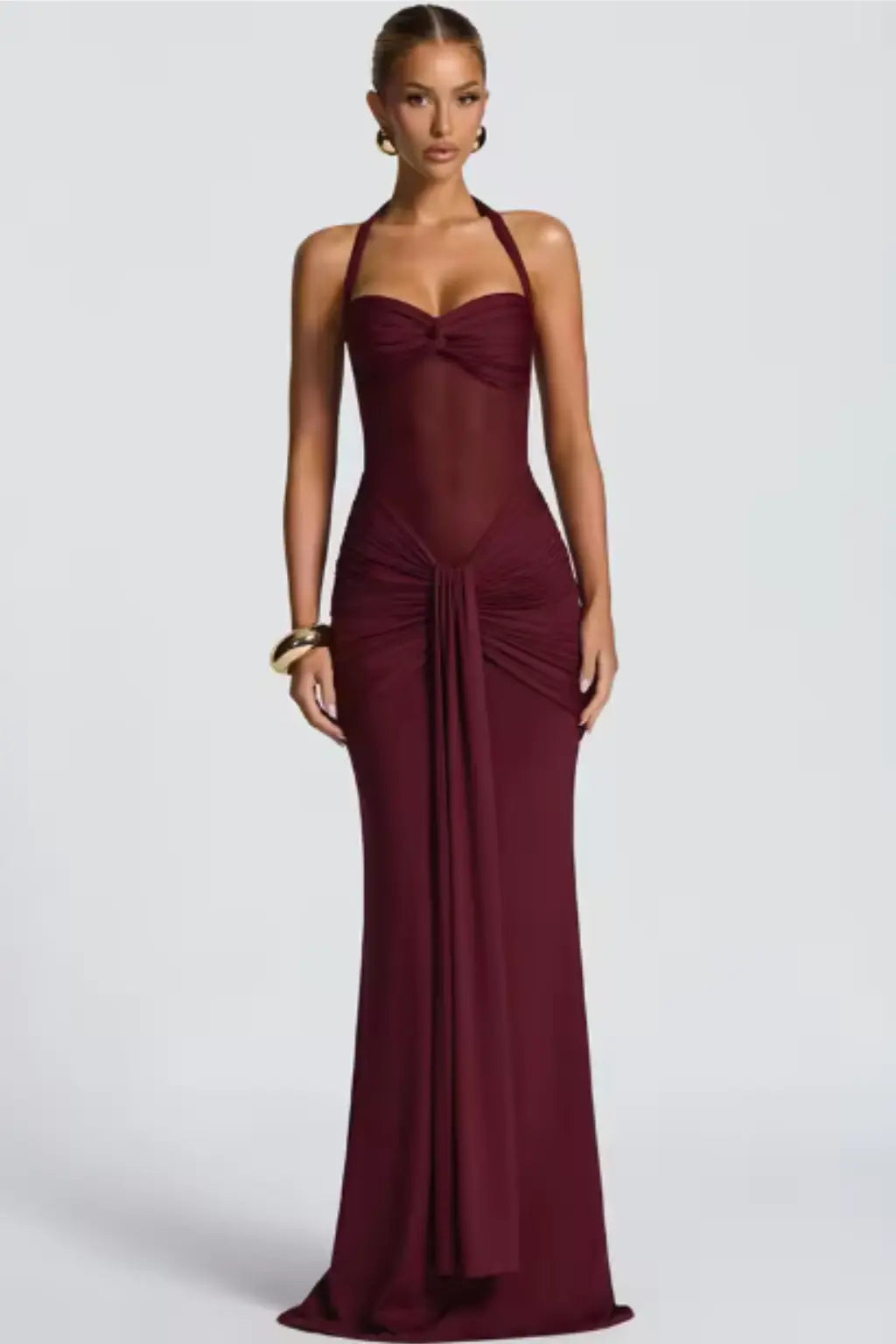 Celine | Women Halter Neck Ruched Wedding Guest Maxi Dress TARHUS  Dresses