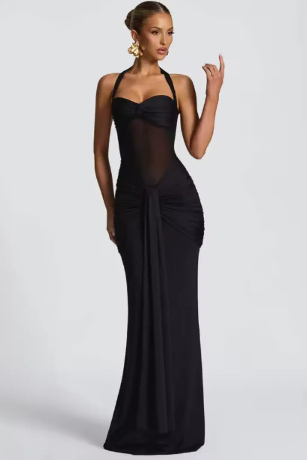 Celine | Women Halter Neck Ruched Wedding Guest Maxi Dress TARHUS  Dresses