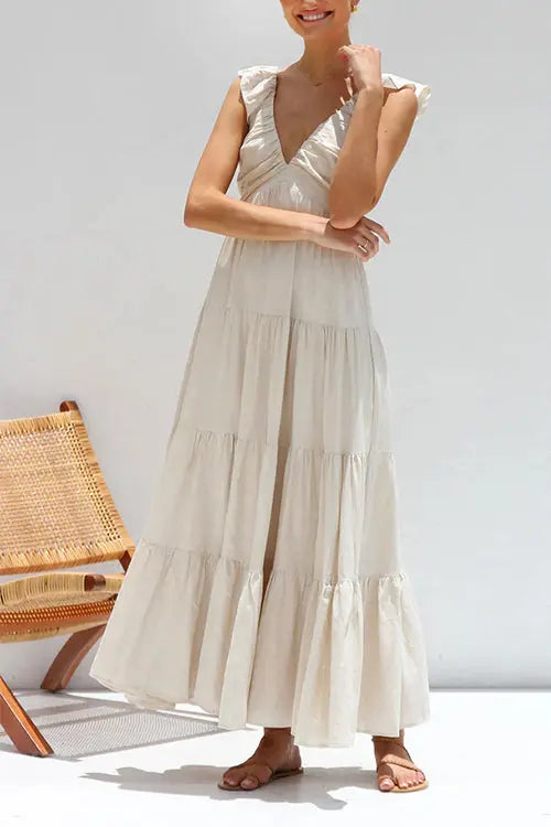 Juliet | V-neck Ruffle Maxi Dress - TARHUS