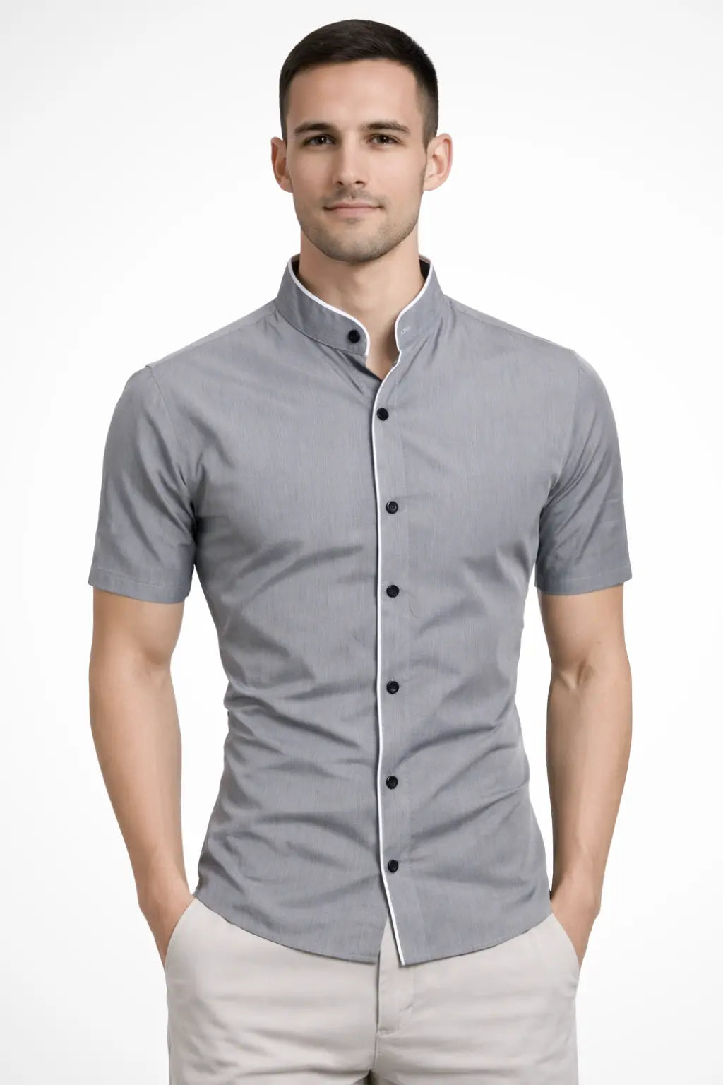 Finlay | Men Buttoned Slim Fit Short Sleeve Shirt with Stand Collar TARHUS