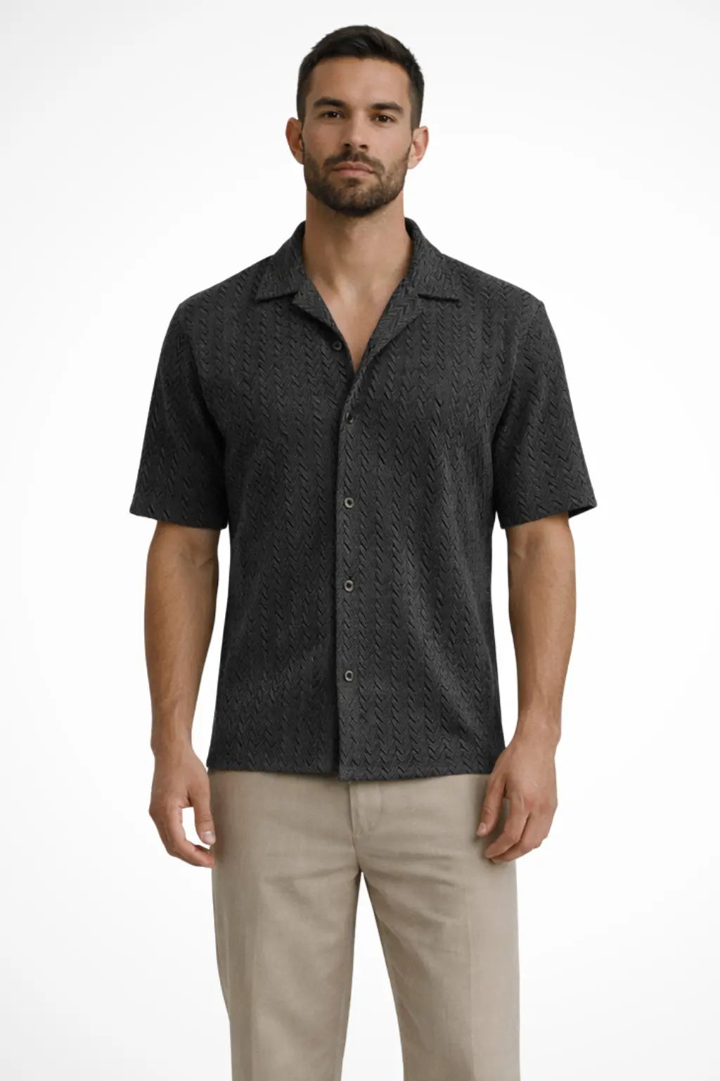 Solano | Men Short Sleeve Open Collar Chevron Textured Summer Shirt TARHUS  Men > Tops
