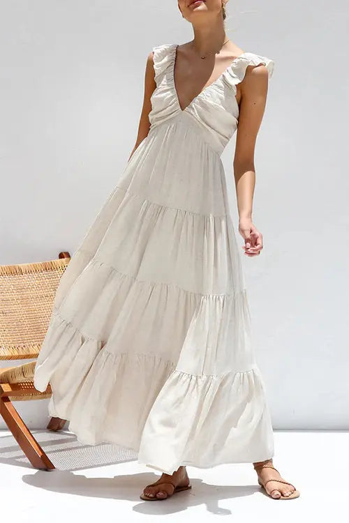 Juliet | V-neck Ruffle Maxi Dress - TARHUS