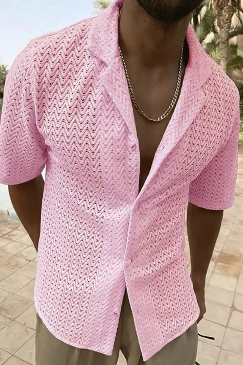 Solano | Men Short Sleeve Open Collar Chevron Textured Summer Shirt TARHUS  Men > Tops