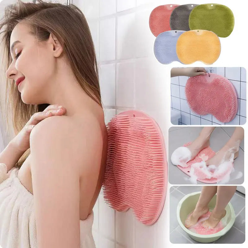 [Non-Slip] Non-Slip Silicone Back Scrubber & Massage Pad | TPR Material, Silicone | Non-Slip, Easy to Clean | Exfoliating Bath Mat | Body Care, Relaxing Foot | Pink | Easy to Clean TARHUS