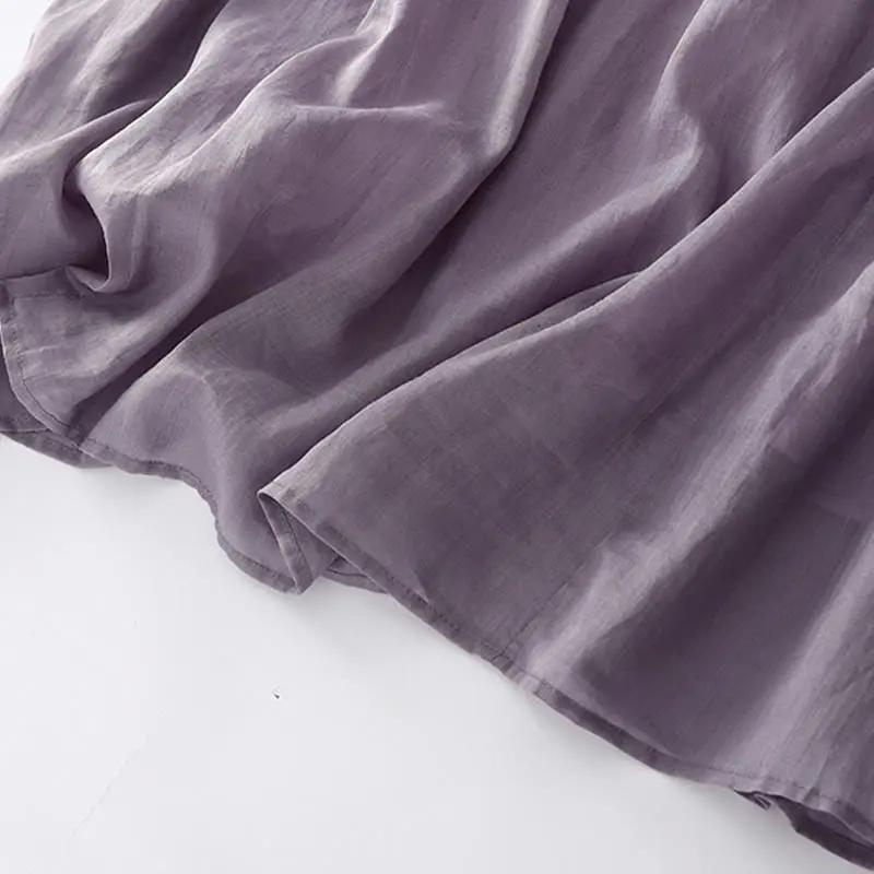 Buddha Stones Casual Accordion Pleat Plain V-neck Short Sleeve Cotton Midi Dress With Pockets - TARHUS