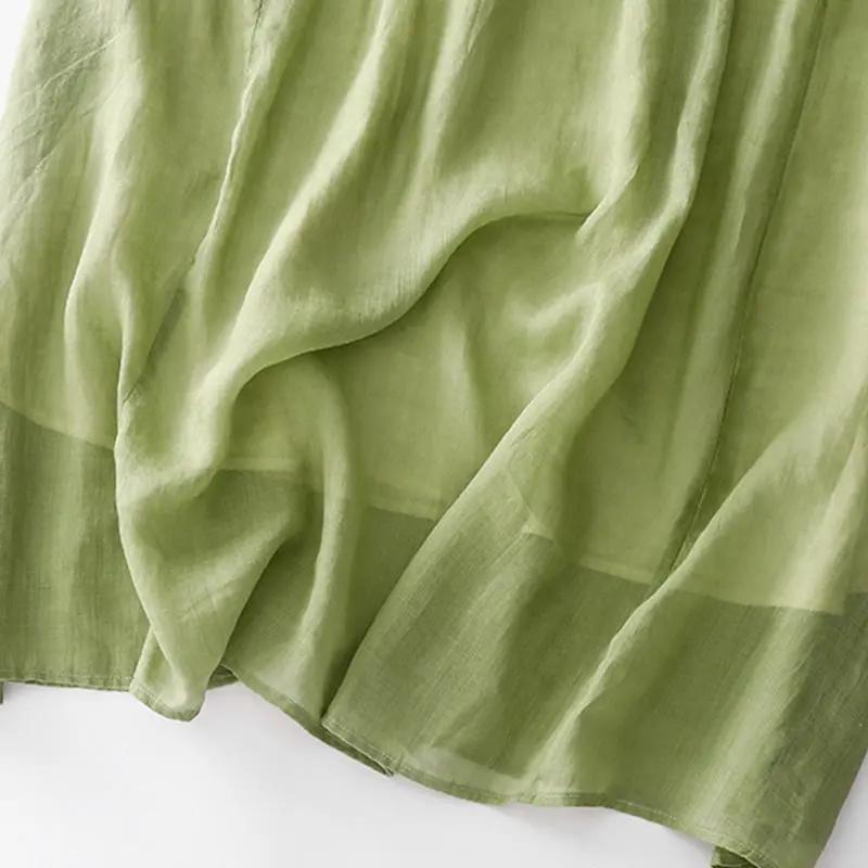 Buddha Stones Casual Accordion Pleat Plain V-neck Short Sleeve Cotton Midi Dress With Pockets - TARHUS