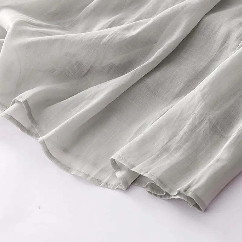 Buddha Stones Casual Accordion Pleat Plain V-neck Short Sleeve Cotton Midi Dress With Pockets - TARHUS