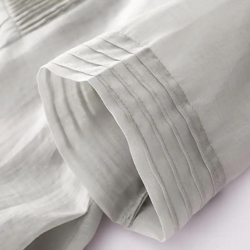 Buddha Stones Casual Accordion Pleat Plain V-neck Short Sleeve Cotton Midi Dress With Pockets - TARHUS