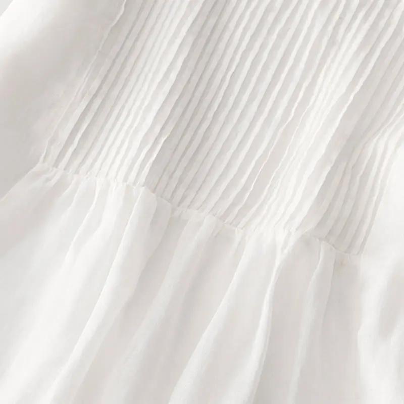 Buddha Stones Casual Accordion Pleat Plain V-neck Short Sleeve Cotton Midi Dress With Pockets - TARHUS