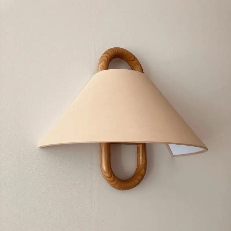 Modern Original Solid Wood Pleated Semi-Circle 1-Light Wall Sconce Lamp - TARHUS