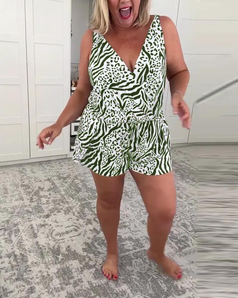 Zebra Print Slim Fit Swimsuit – One-Piece V-Neck with Lace-Up Back TARHUS  Swimsuits