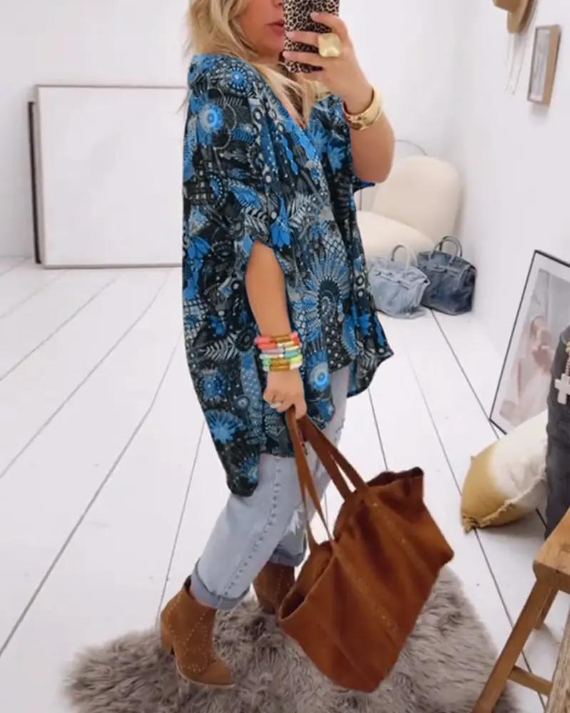 Loose Fit Printed Blouse – Casual Summer Shirt with Half Sleeves | Amara TARHUS  Blouses & Shirts